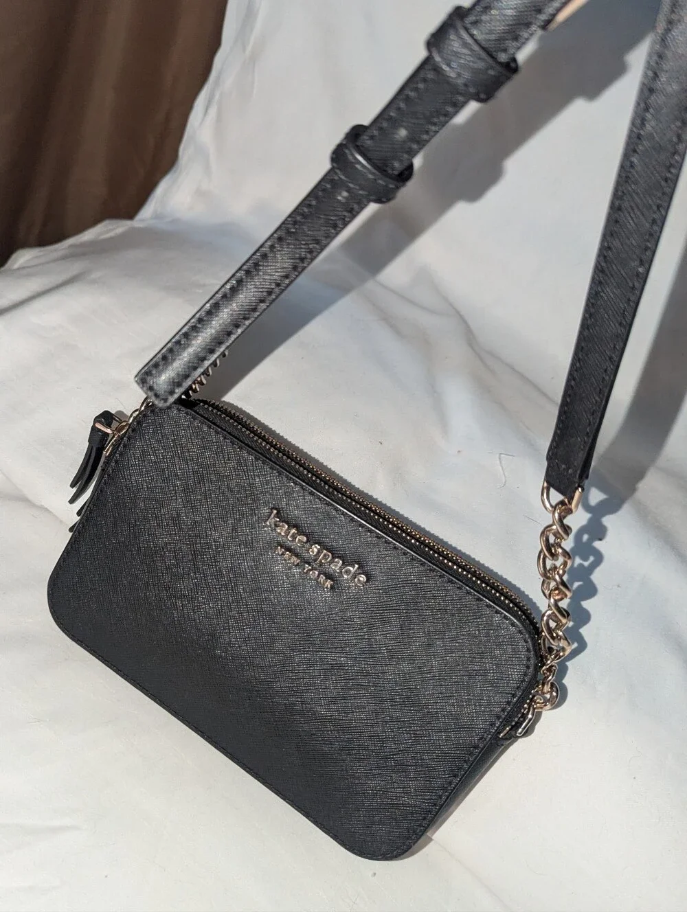 Kate Spade Cameron Double Zip Black Leather Crossbody bag
